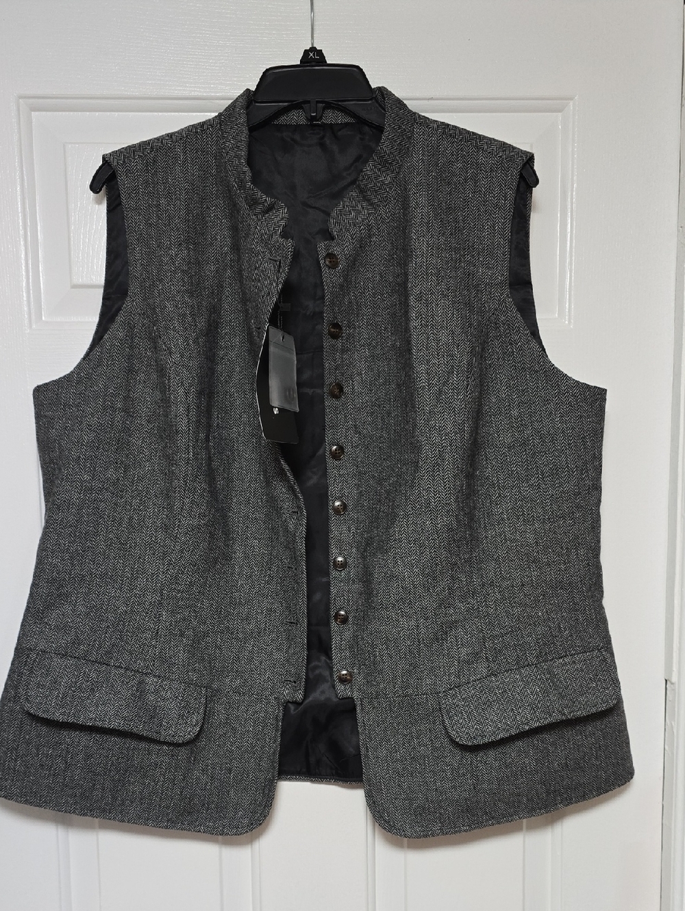 Gray Tweed Button-Front Vest-Size 2XL